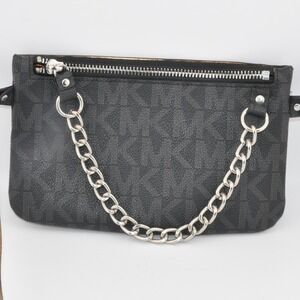 Michael Kors Crossbody Bag Small Black Excellent MK Monogram Chain Detail